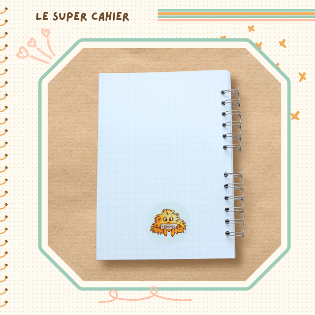 Cahier reliure spirale illustré d'une momote en camping