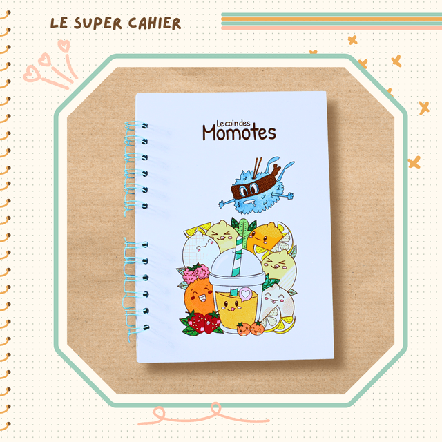 Cahier reliure spirale illustré d'une momote en infiltration