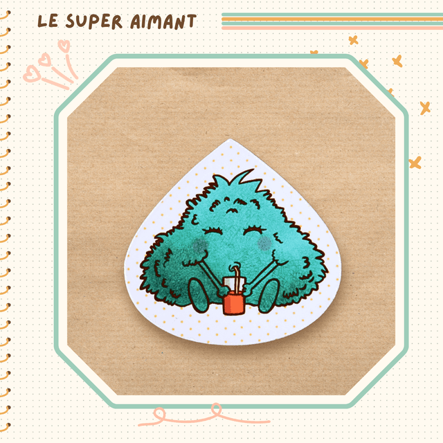 Un super aimant momote cocktail fond blanc pois orange