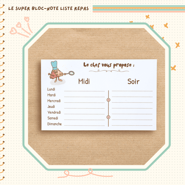 Bloc-notes planification des repas - Le chef vous propose !